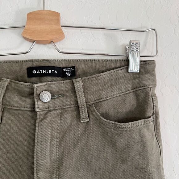 Athleta Flex Olive Green Straight Cropped Jeans Size 2 Petite - Picture 6 of 10